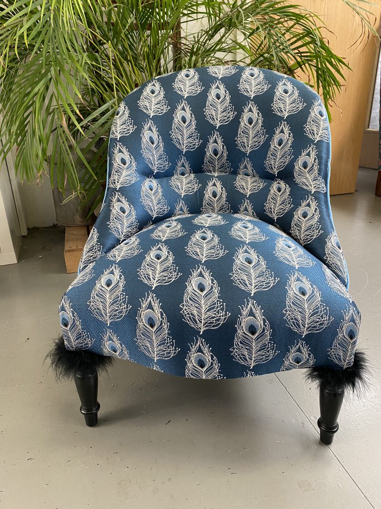 French crapaud chair upholstered by Heyday Upholstery using traditional upholstery with a modern wist